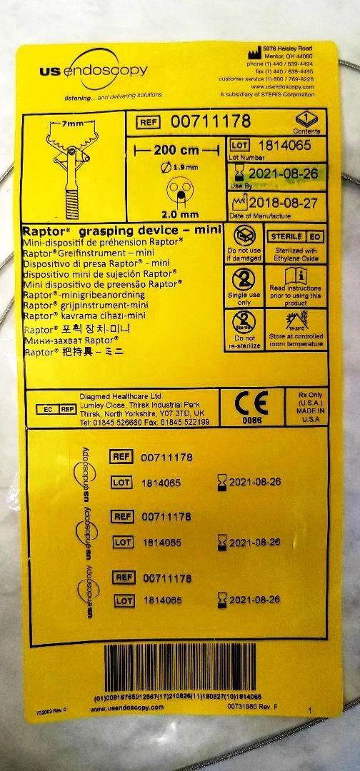 US Endoscopy/Steris REF 00711178 RAPTOR Grasping DeviceMini (X)